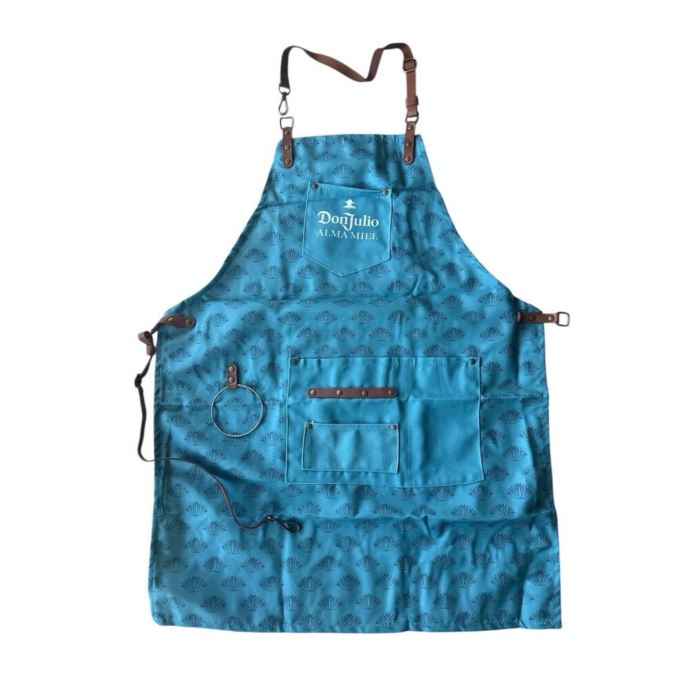 NEW Don Julio Alma Miel Grilling Apron Blue Agave Print Faux Leather Trim